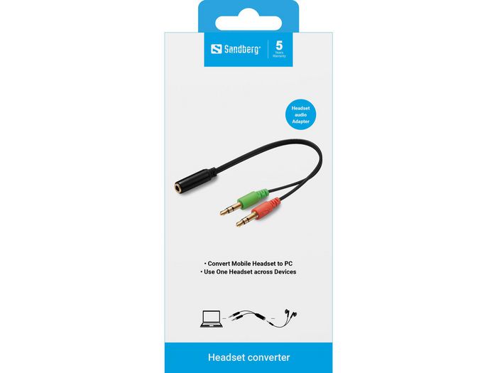 Sandberg - Adaptateur pour Casque Mobile vers PC - Convertisseur Connecteur Simple en Double pour PC
