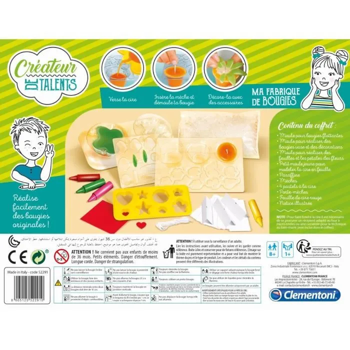 Clementoni - Créateur de Talents - Coffret Créatif Ma Fabrique à Bougies - Kit Loisirs Créatifs pour Enfants dès 8 Ans