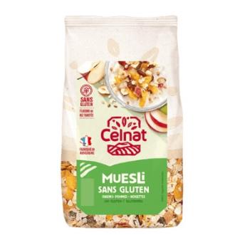 CELNAT Muesli Bio Sans Gluten 375g - Céréales Riz Maïs, Fruits Secs & Noisettes