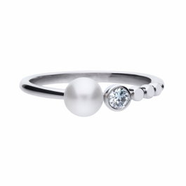 Diamonfire Anneau en Argent Perle et Circonite Taille 17,5