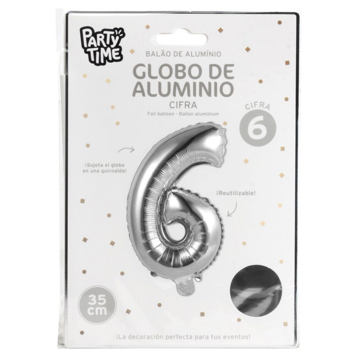 Party Time Ballon Chiffre 6 Argent
