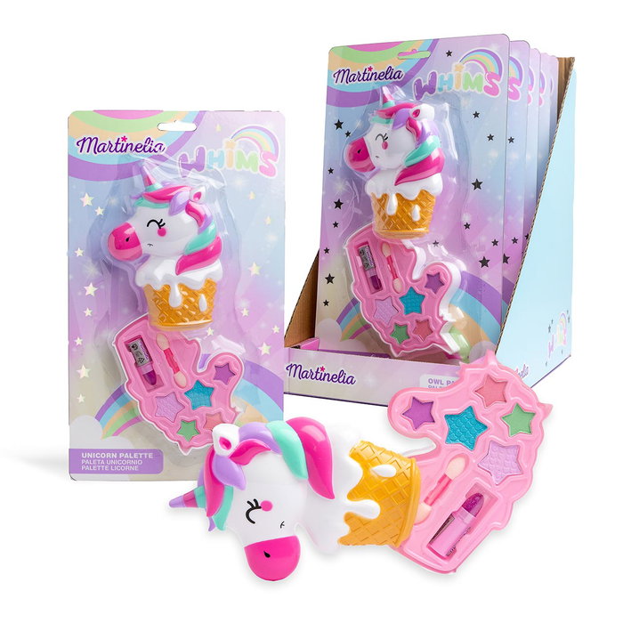 Martinelia Palette de maquillage Whims Unicorn 85431 - 5 fards à paupières scintillants, 1 rouge à lèvres avec applicateur - Design licorne - À partir de 3 ans