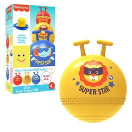 DEQUBE Fisher Price Ballon Sauteur avec Assise Peluche 42 cm Jaune - Inclut Pompe à Pied pour Enfants à Partir de 18 Mois