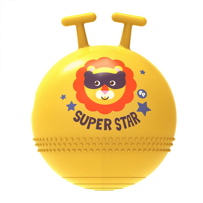 DEQUBE Fisher Price Ballon Sauteur avec Assise Peluche 42 cm Jaune - Inclut Pompe à Pied pour Enfants à Partir de 18 Mois