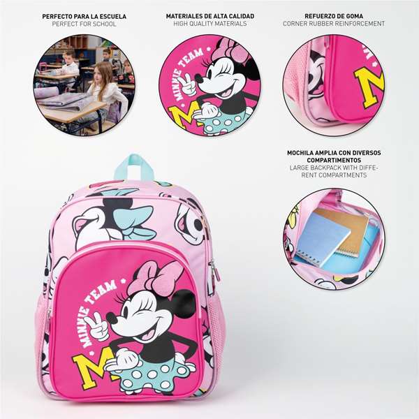 Cerdá - Mochila Escolar Minnie pour École - Sac à Dos pour Enfants 38 cm, Taille Moyenne, Dimensions 31 x 12 x 38 cm, Couleur Fuchsia