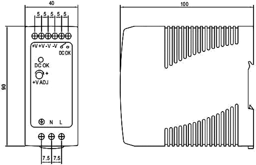 MEAN WELL MDR-40-5 Alimentation à impulsions pour rail DIN 30W 5VDC 6A