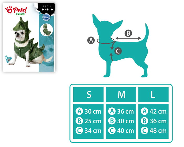 Disfraz Dinosaurio Déguisement pour Chien ou Chat Mascota - Taille M, Vert, Polyester