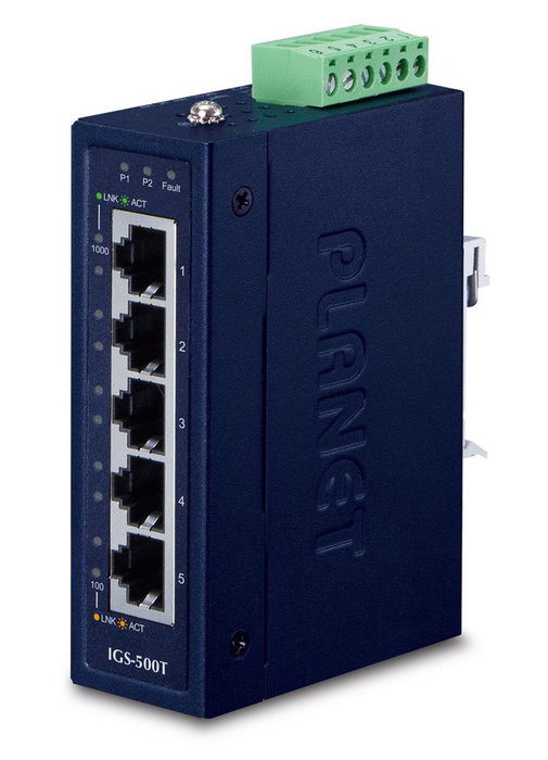 Planet IGS-500T - Commutateur Ethernet Industriel Gigabit Compact 5 Ports 10/100/1000 Mbps avec Alimentation Redondante et Large Plage de Températures Planet IGS-500T - Commutateur Ethernet Industriel Gigabit Compact 5 Ports 10/100/1000 Mbps avec Alimentation Redondante et Large Plage de Températures