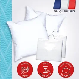 Dodo Pack 2 Oreillers Tendance 60 x 60 cm et 2 Protège-oreillers Imperméables - Blanc