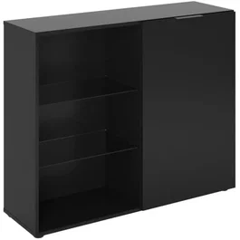 Meuble de rangement 1 porte, 2 compartiments, noir, dimensions L99.1 x H81.3 x P31.5 cm, fabriqué en Allemagne