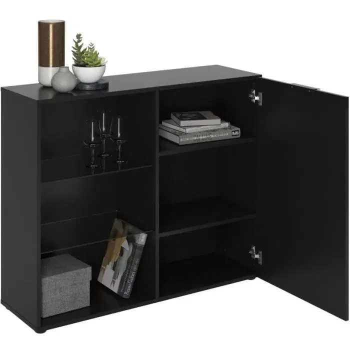 Meuble de rangement 1 porte, 2 compartiments, noir, dimensions L99.1 x H81.3 x P31.5 cm, fabriqué en Allemagne