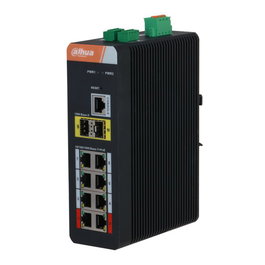 Dahua - Commutateur industriel géré Gigabit 10 ports avec PoE+ sur 8 ports - Supporte PoE longue distance 250 m, VLAN, agrégation de liens