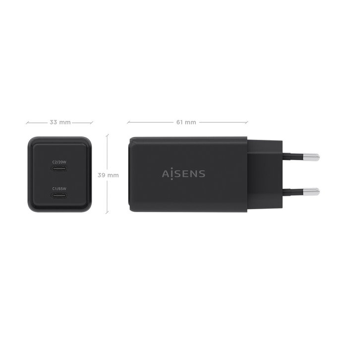 Chargeur mural Aisens ASCH-65W2P079-BK Noir 65 W