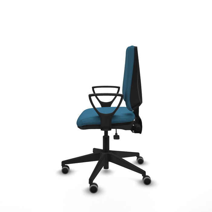 Chaise Elche Asynchrone Tissu Vert pétrole Base pyramidale noire Accoudoirs fixes Sans appui-tête Roulettes 65mm pour moquette Chaise Elche Asynchrone Tissu Vert pétrole Base pyramidale noire Accoudoirs fixes Sans appui-tête Roulettes 65mm pour moquette