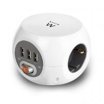 Ewent EW3939 Prise Cubique 3 Prises + 3 Ports USB 2,4A Protection Enfants Parasurtenseur Câble 1,5m