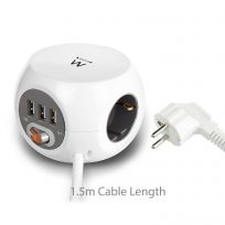 Ewent EW3939 Prise Cubique 3 Prises + 3 Ports USB 2,4A Protection Enfants Parasurtenseur Câble 1,5m