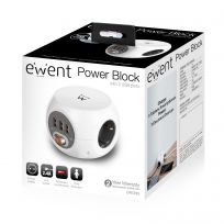 Ewent EW3939 Prise Cubique 3 Prises + 3 Ports USB 2,4A Protection Enfants Parasurtenseur Câble 1,5m