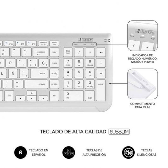 Clavier et souris sans fil Subblim SUBKBC-DCEP10 Argenté Espagnol Qwerty
