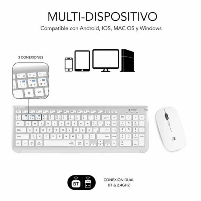 Clavier et souris sans fil Subblim SUBKBC-DCEP10 Argenté Espagnol Qwerty