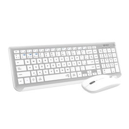 Subblim Dcep10 Combo Clavier et Souris Sans Fil Bluetooth 5.2 RF 2.4G Multidispositif QWERTY Espagnol Argent et Blanc