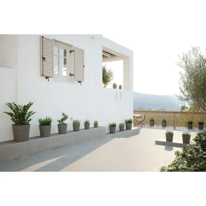 Artevasi Pot de Fleurs Rond CAPRI LARGE en Plastique Anthracite, Réservoir d'Eau, Diamètre 40 cm (39.1 x 37 cm) pour Intérieur et Extérieur avec Soucoupe