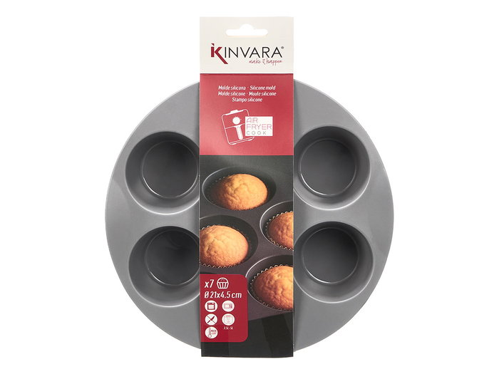 Kinvara Moule en silicone pour friteuse à air avec 7 compartiments gris 21x4x21 cm (Set de 24)