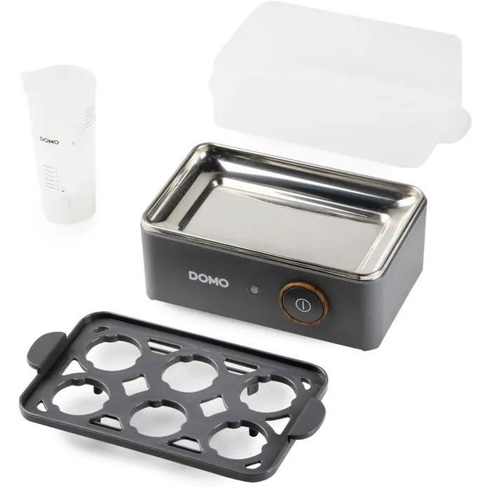 DOMO Cuiseur à Œufs DO9283EK - 6 Œufs, 400 W, Signal Sonore, Inclus Verre Doseur et Pique-Œufs - Gris