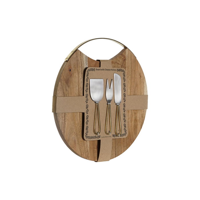 DKD Home Decor Planche à découper Doré Naturel Acacia et Acier inoxydable, 4 Pièces
