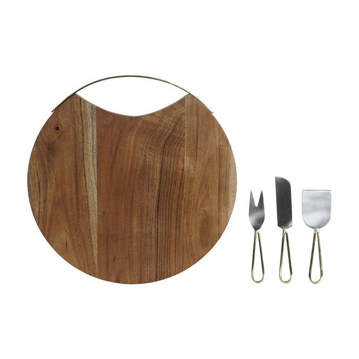 DKD Home Decor Planche à découper Doré Naturel Acacia et Acier inoxydable, 4 Pièces