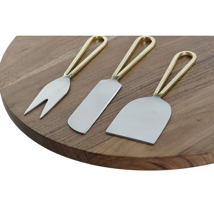 DKD Home Decor Planche à découper Doré Naturel Acacia et Acier inoxydable, 4 Pièces