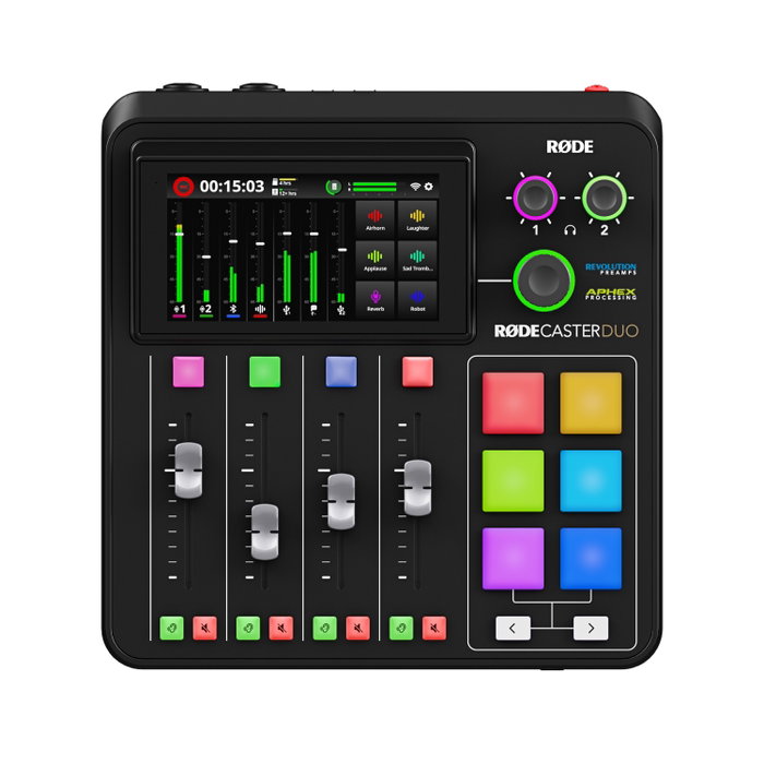 RODE Rodecaster Duo Studio de Production Audio pour Podcasters – 2 Entrées Combo, 4 Faders, APHEX, Bluetooth USB-C, Écran Tactile 5,5" RODE Rodecaster Duo Studio de Production Audio pour Podcasters – 2 Entrées Combo, 4 Faders, APHEX, Bluetooth USB-C, Écran Tactile 5,5"
