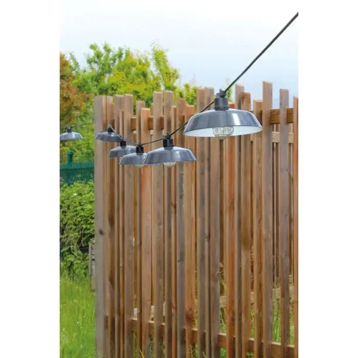 Rio - Guirlande solaire extérieure Vintage 7.50 m Gris - 10 ampoules LED blanc chaud, 3 niveaux de luminosité, panneau solaire déporté