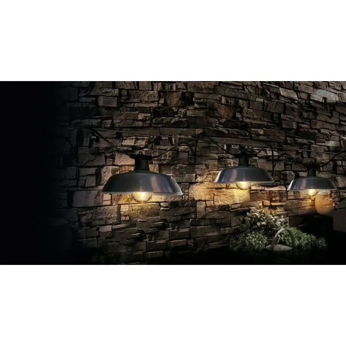 Rio - Guirlande solaire extérieure Vintage 7.50 m Gris - 10 ampoules LED blanc chaud, 3 niveaux de luminosité, panneau solaire déporté