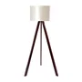 Qinhuangdao-1 Lampe de Sol Trépied en Bois avec Abat-Jour en Tissu Cylindrique - Interrupteur Intégré - Douille E27 (OPV-780SGN3438)