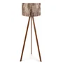 Qinhuangdao-1 Lampe de Sol Trépied en Bois avec Abat-Jour en Tissu Cylindrique - Interrupteur Intégré - Douille E27 (OPV-780SGN3438)