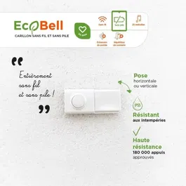 SCS SENTINEL EcoBell 100 Plug Carillon de porte enfichable sans fil et sans pile, 100 m portée, 25 mélodies, bouton étanche IP55