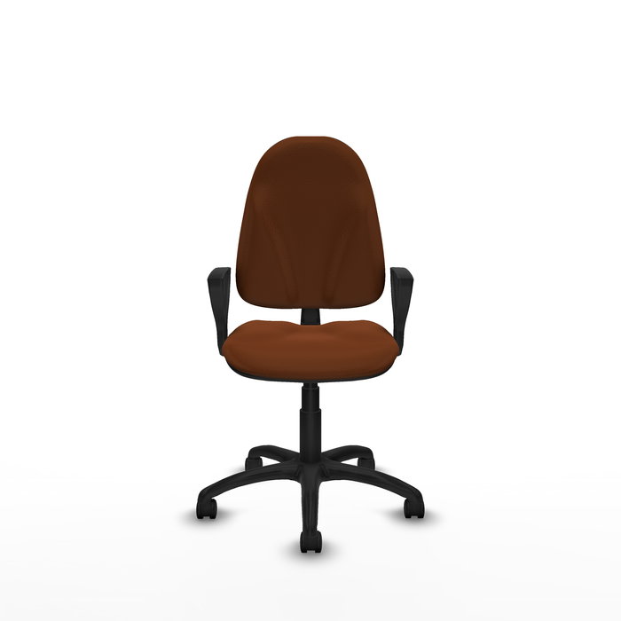 Chaise Algarra Contact permament de base Cuir écologique Marron Structure polyamide noire Accoudoirs fixes Sans appui-tête Roulettes en nylon 50 mm
