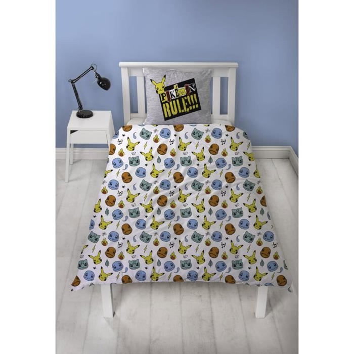 Pokémon Parure de lit réversible Pikachu et Starter - Gris - 2 pièces