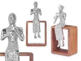 Giftdecor Figurine Métal Flûte Argentée avec Support Bois 13x27x13 cm (Set de 6)