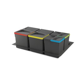 Emuca Kit poubelle de tri sélectif pour tiroir de cuisine avec socle Recycle hauteur 216mm, 2x12litres, 2x6litres, module 800mm, Plastique gris anthracite