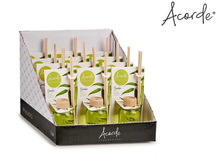 Acorde Mikado Diffuseur 50 ml avec Bâton Bambou Vert 7x17x5 cm Verre et Bois (Set de 12)