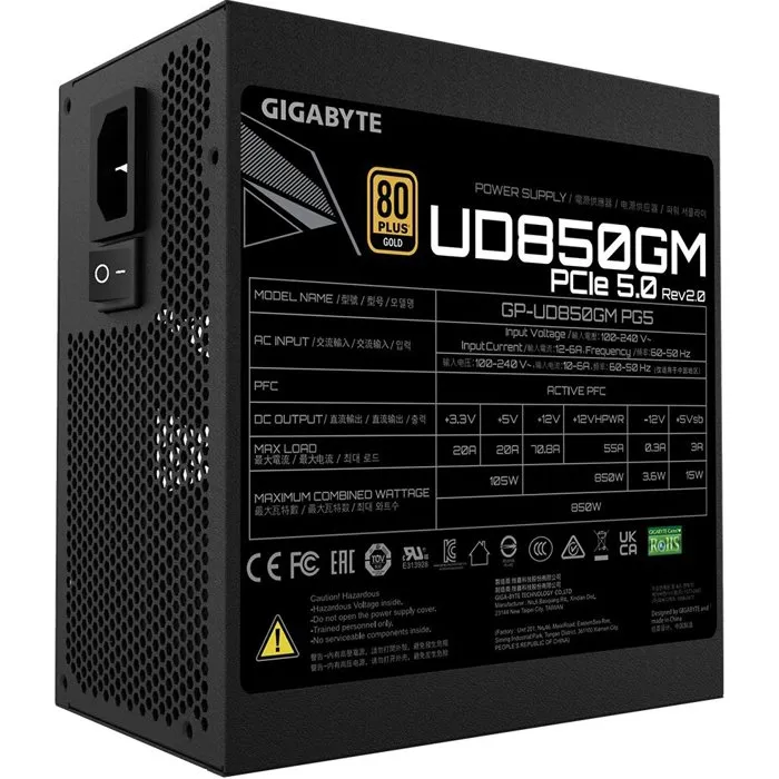 GIGABYTE GP-UD850GM PG5 V2 Alimentation ATX Modulaire 850W 80 PLUS Gold - Ventilateur 120 mm