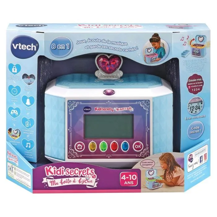 VTech - Boîte à bijoux Kidisecrets - Écran rétroéclairé - Multifonction - Pour enfants de 4 ans et plus - Bleu VTech - Boîte à bijoux Kidisecrets - Écran rétroéclairé - Multifonction - Pour enfants de 4 ans et plus - Bleu