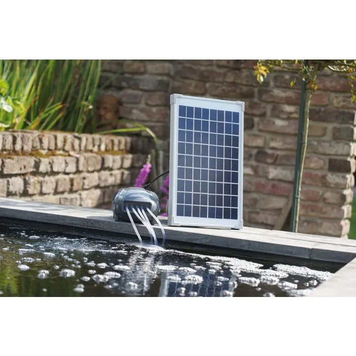 Ubbink AirSolar 600 - Pompe à air solaire pour bassin avec panneau 12V, débit 600 l/h, 5 diffuseurs pierres d'air - Kit d'aération de jardin
