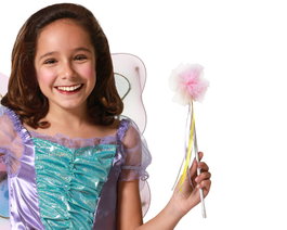 Baguette Princesse avec pompon blanc et rose et rubans dorés