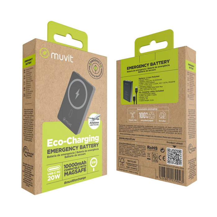 Powerbank Muvit for Change MCCHP0010 Noir Aluminium 10000 mAh