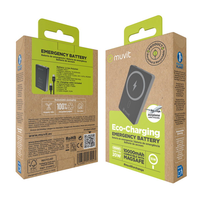 Powerbank Muvit for Change MCCHP0010 Noir Aluminium 10000 mAh
