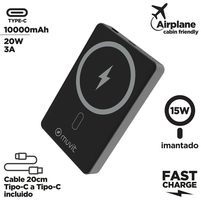 Powerbank Muvit for Change MCCHP0010 Noir Aluminium 10000 mAh