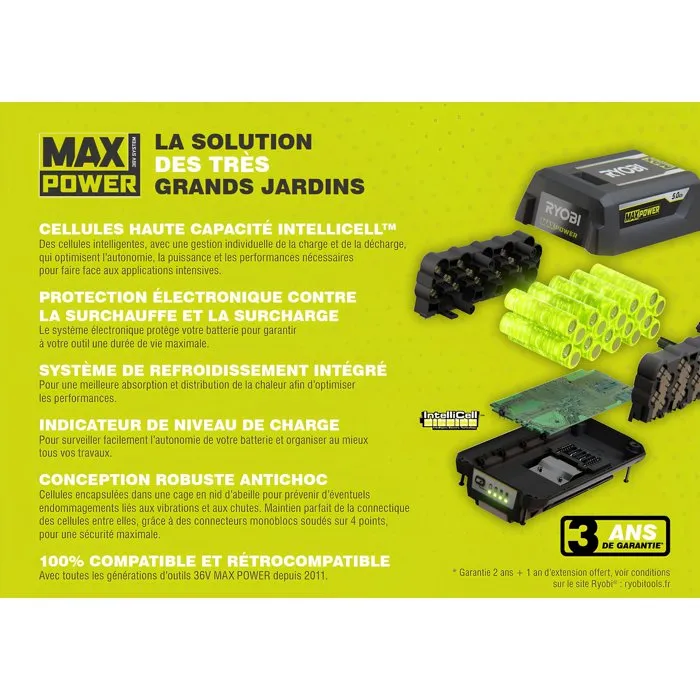 Ryobi Kit batterie et chargeur Lithium+ 36V - 6,0Ah - RY36BK60B-160 Ryobi Kit batterie et chargeur Lithium+ 36V - 6,0Ah - RY36BK60B-160