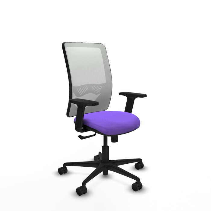Chaise Zulema Synchro 3 positions tissu Violet Maille Blanc Base en nylon noir Accoudoir 2D Sans appui-tête Roulettes 65mm nylon Chaise Zulema Synchro 3 positions tissu Violet Maille Blanc Base en nylon noir Accoudoir 2D Sans appui-tête Roulettes 65mm nylon